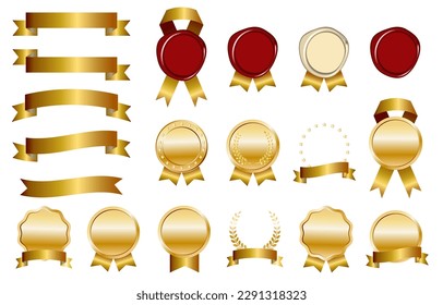 An illustration set of a luxurious gold ribbon, medals and seals.
Easy-to-use vector data.
There are other variations as well.