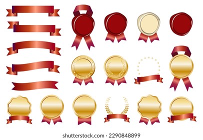 An illustration set of a luxurious red ribbon, medals and seals.
Easy-to-use vector data.
There are other variations as well.