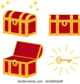 Illustration set of luxurious treasure boxes and a key