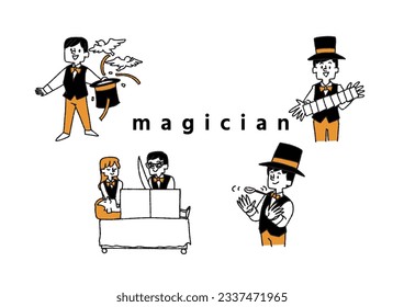  Illustration set of a magician who entertains people