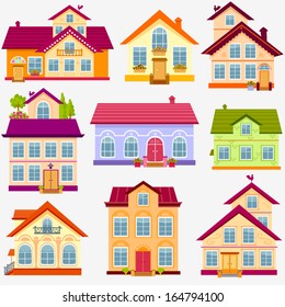 illustration set magnificent colorful houses