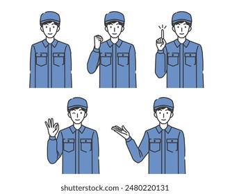 Illustration set of male cleaning staff