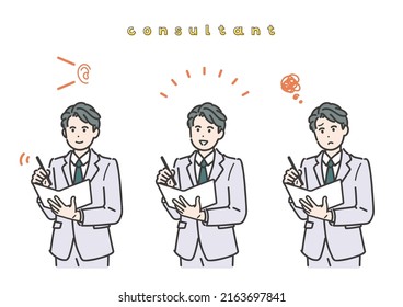 Illustration set of male consultants. vector.