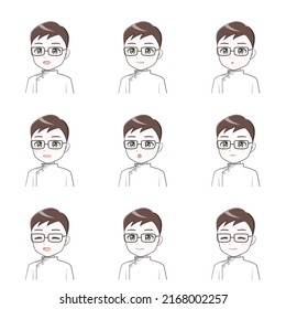 Illustration Set Of A Male Doctor With Various Mouth Shapes (facial Expressions) (white Background, Vector, Cut Out)(Anime, Manga Touch)