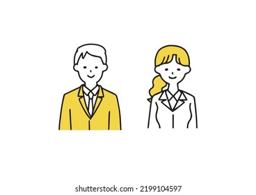 Illustration set of male and female businessmen in simple suits
