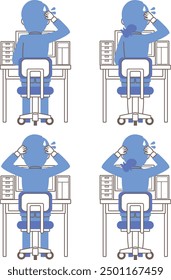 Illustration set of male and female office workers confused by problems while working on a computer