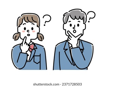  Illustration set of male and female students having doubts