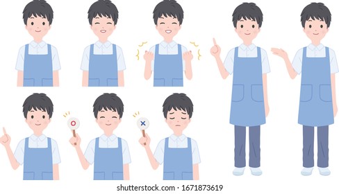 Illustration set of male nursery teacher poses and facial expressions