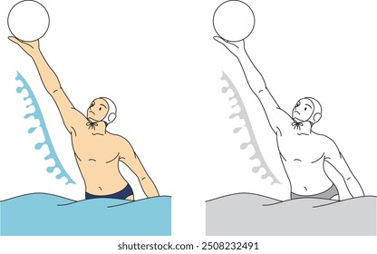 Illustration set of male players playing water polo