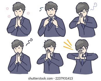 Illustration set of male student praying