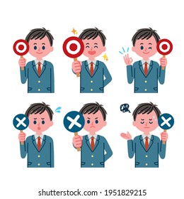 Illustration set of male students that can be used in quizzes