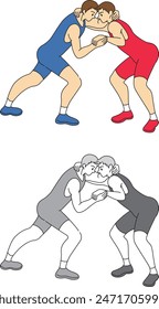 Illustration set of male wrestlers