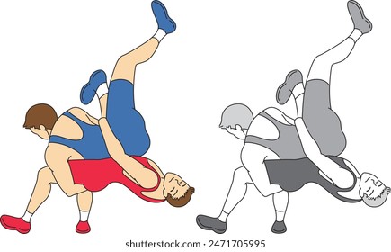 Illustration set of male wrestlers