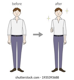 Illustration set of a man (before and after weight loss) (white background, vector, cutout)