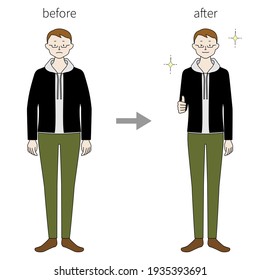 Illustration set of a man (before and after weight loss) (white background, vector, cutout)