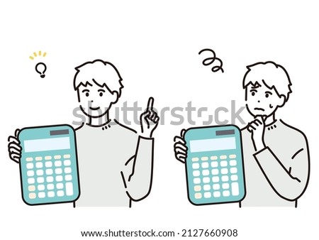 Illustration set of man with calculator. Vector.