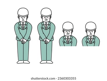 Illustration set of a man at a construction company bowing
