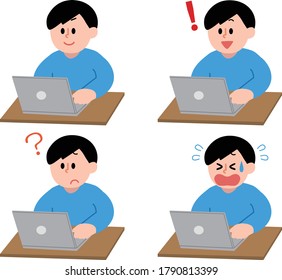 Illustration set of a man operating a personal computer