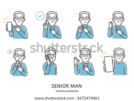 Illustration set of a man operating a smartphone