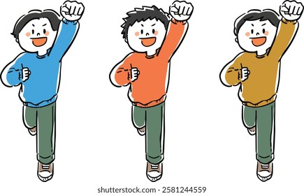  Illustration set of man raising his fist whole body