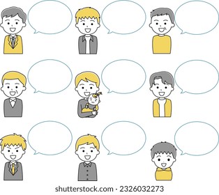 Illustration set of a man with a smile and a speech bubble
