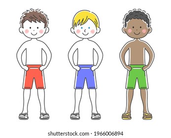 Illustration set of a man in a swimsuit.