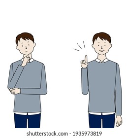 Conjunto de ilustraciones de un hombre (problema y después de la solución) (fondo blanco, vector, corte)