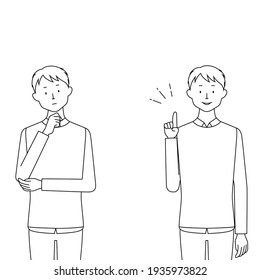 Illustration set of a man (trouble and after solve) (white background, vector, cutout)