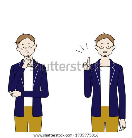 Illustration set of a man (trouble and after solve) (white background, vector, cutout)
