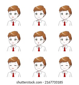 Illustration Set Of A Man In Various Mouth Shapes (facial Expressions) (white Background, Vector, Cut Out)(Anime, Manga Touch)