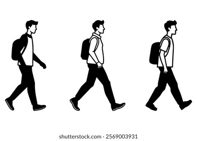  Illustration Set of Man Walking with a Backpack
