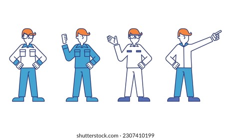 Illustration set A of a man wearing work clothes.