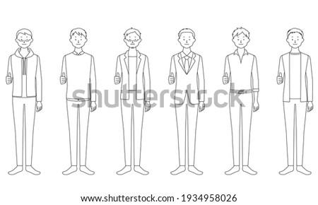 Illustration set of a man who winks and makes a thumbs up (white background, vector, cut out)