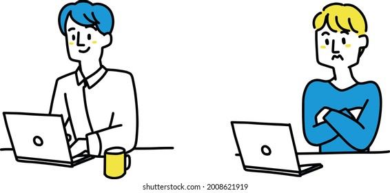 Illustration set of a man working on a computer