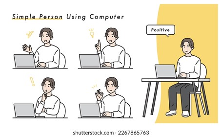 Illustration set of a man working on a personal computer