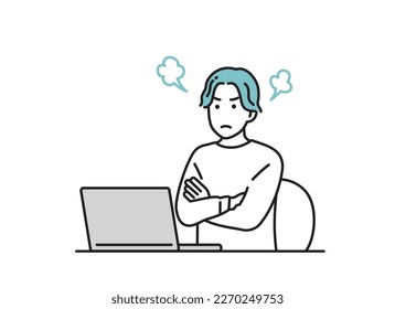 Illustration set of a man working on a personal computer