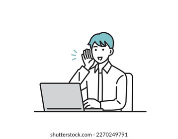 Illustration set of a man working on a personal computer