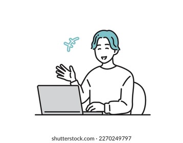 Illustration set of a man working on a personal computer