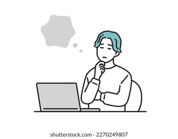 Illustration set of a man working on a personal computer