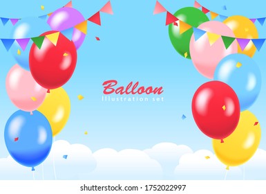 Illustration set with many balloons