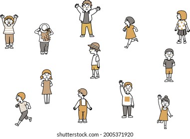 Illustration set of many energetic children