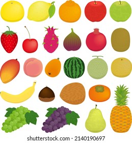 Illustration set of many fruits