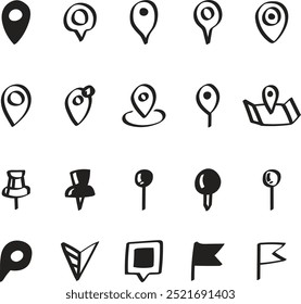 Conjunto de ilustración de iconos de pin de mapa
