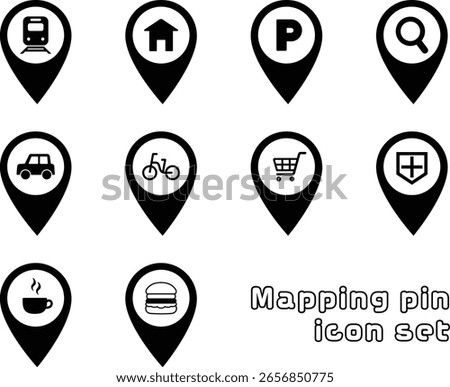 Illustration set of mapping pin icons showing location