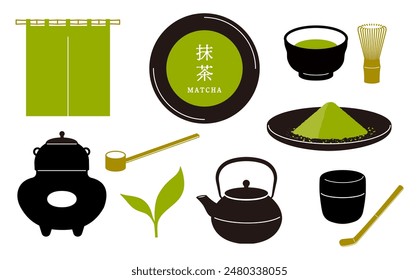 Illustration set of Matcha, Japanese tea ceremony, Tea ceremony