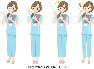 Illustration Set Material Of A Nurse Holding A Tablet