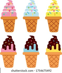 Illustration set material of soft ice cream.