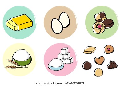 Illustration set of materials for making cookies with a touch of brush
