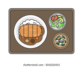 Illustration of a set meal of cutlet curry and rice.