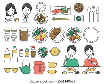 illustration set of meal and dish